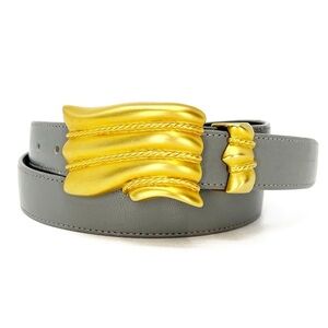 Vintage Carlisle Belt Women’s Size  Medium Gray Leather Chunky Gold-tone Buckle